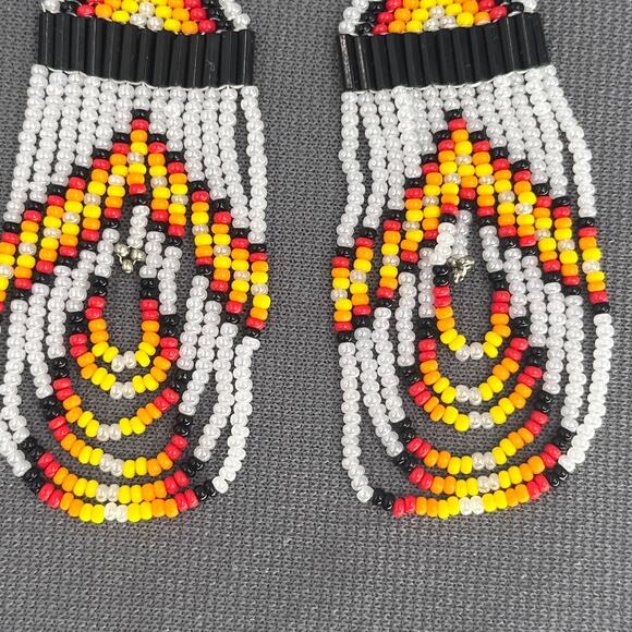Tribal Earrings Seed Bead Handmade Multicolor Native American Boho Dangle 4” USA - Picture 2 of 14
